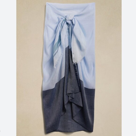 NWT! Banana Republic Silk Ramie Scarf Wrap in Preppy Navy - Picture 2 of 9